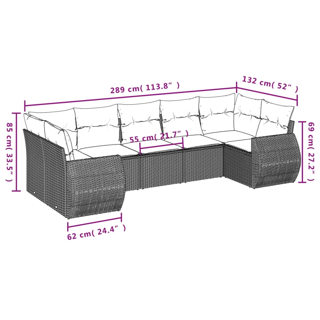 vidaXL Salon de jardin 7 pcs avec coussins noir résine tressée