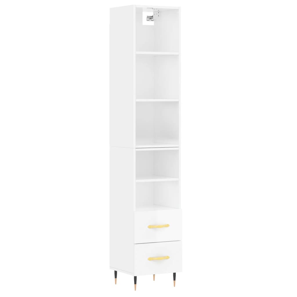 vidaXL Buffet haut Blanc brillant 34,5x34x180 cm Bois d'ingénierie