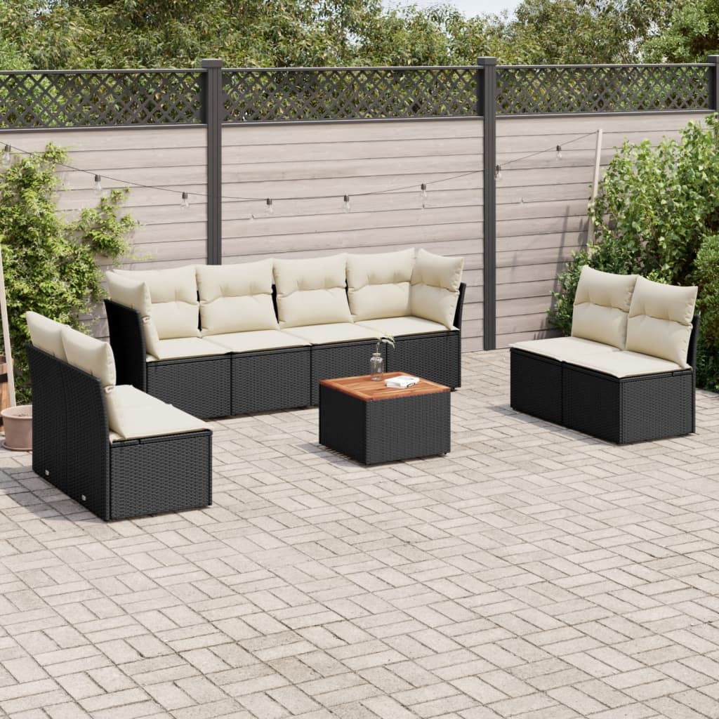 vidaXL Salon de jardin 9 pcs avec coussins noir résine tressée