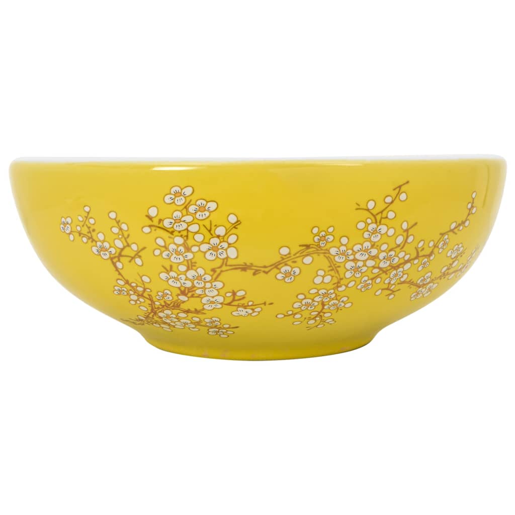 vidaXL Vasque à poser blanc et jaune rond Φ41x14 cm céramique