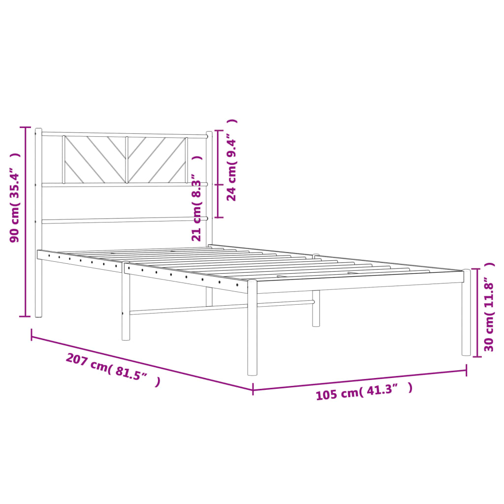 vidaXL Cadre de lit métal sans matelas et tête de lit blanc 100x200 cm