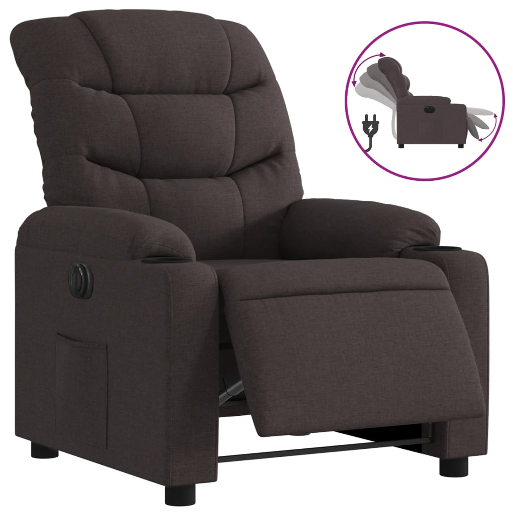 vidaXL Fauteuil inclinable électrique Marron foncé Tissu