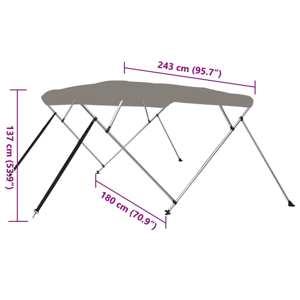 vidaXL Auvent bimini à 4 arceaux gris 243x180x137 cm