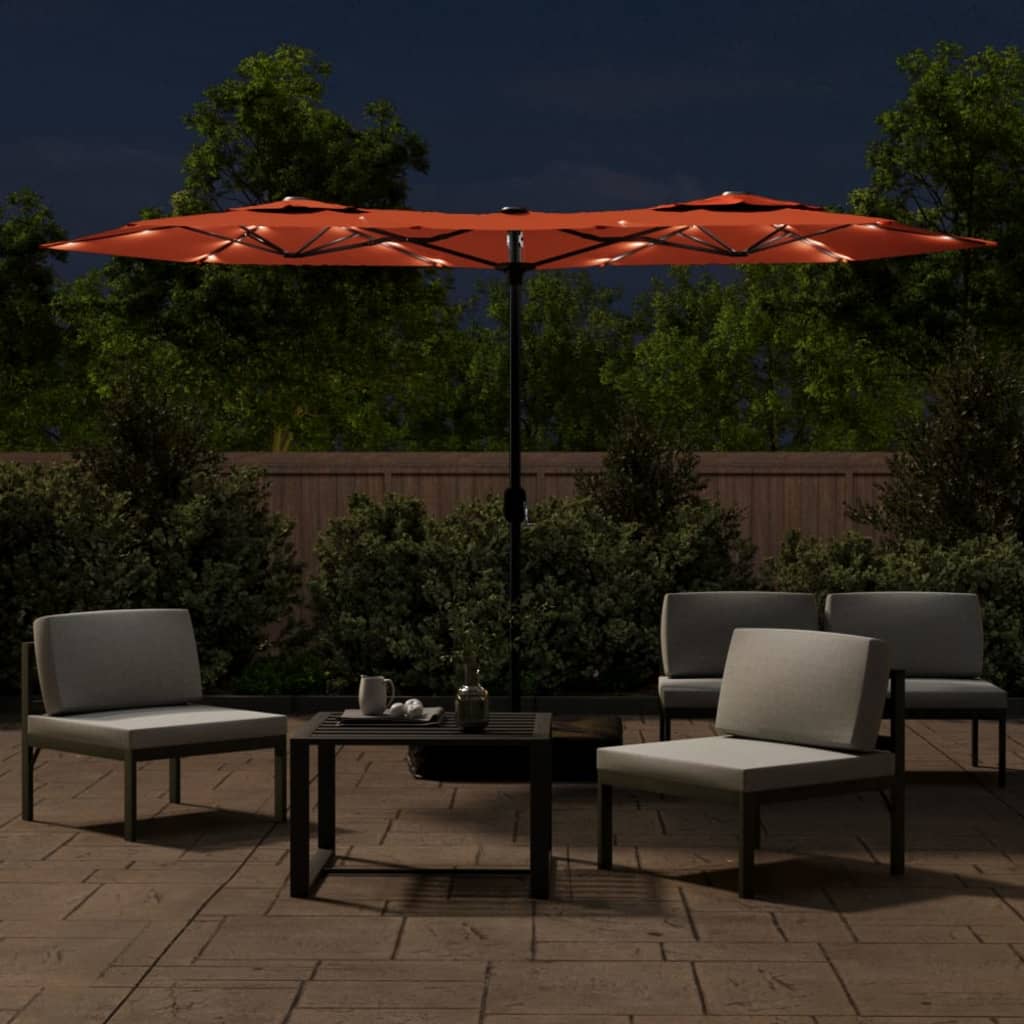 vidaXL Parasol de jardin à double tête avec LED terre cuite 316x240 cm