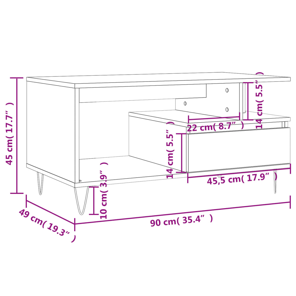 vidaXL Table basse Noir 90x49x45 cm Bois d'ingénierie