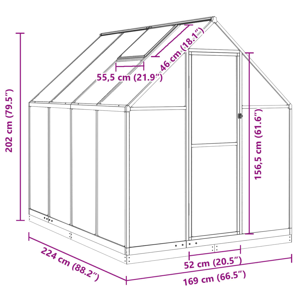 vidaXL Serre avec cadre de base anthracite 224x169x202 cm aluminium