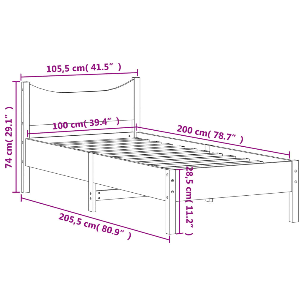 vidaXL Cadre de lit sans matelas 100x200 cm bois massif de pin