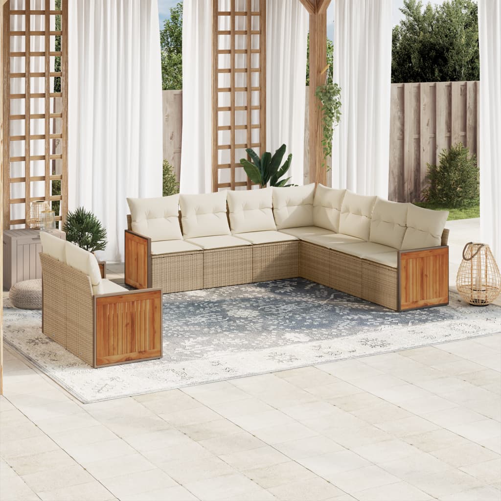 vidaXL Salon de jardin avec coussins 9 pcs beige résine tressée