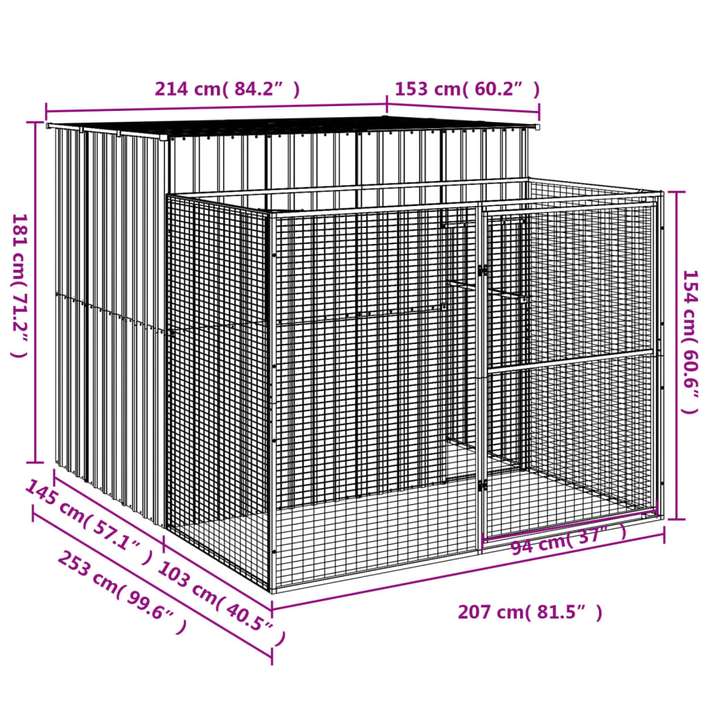 vidaXL Niche pour chien avec cour anthracite 214x253x181 cm