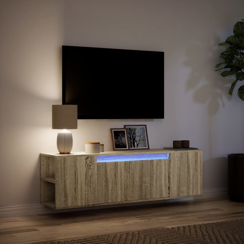 vidaXL Meuble TV mural avec lumières LED chêne sonoma 135x31x39,5 cm