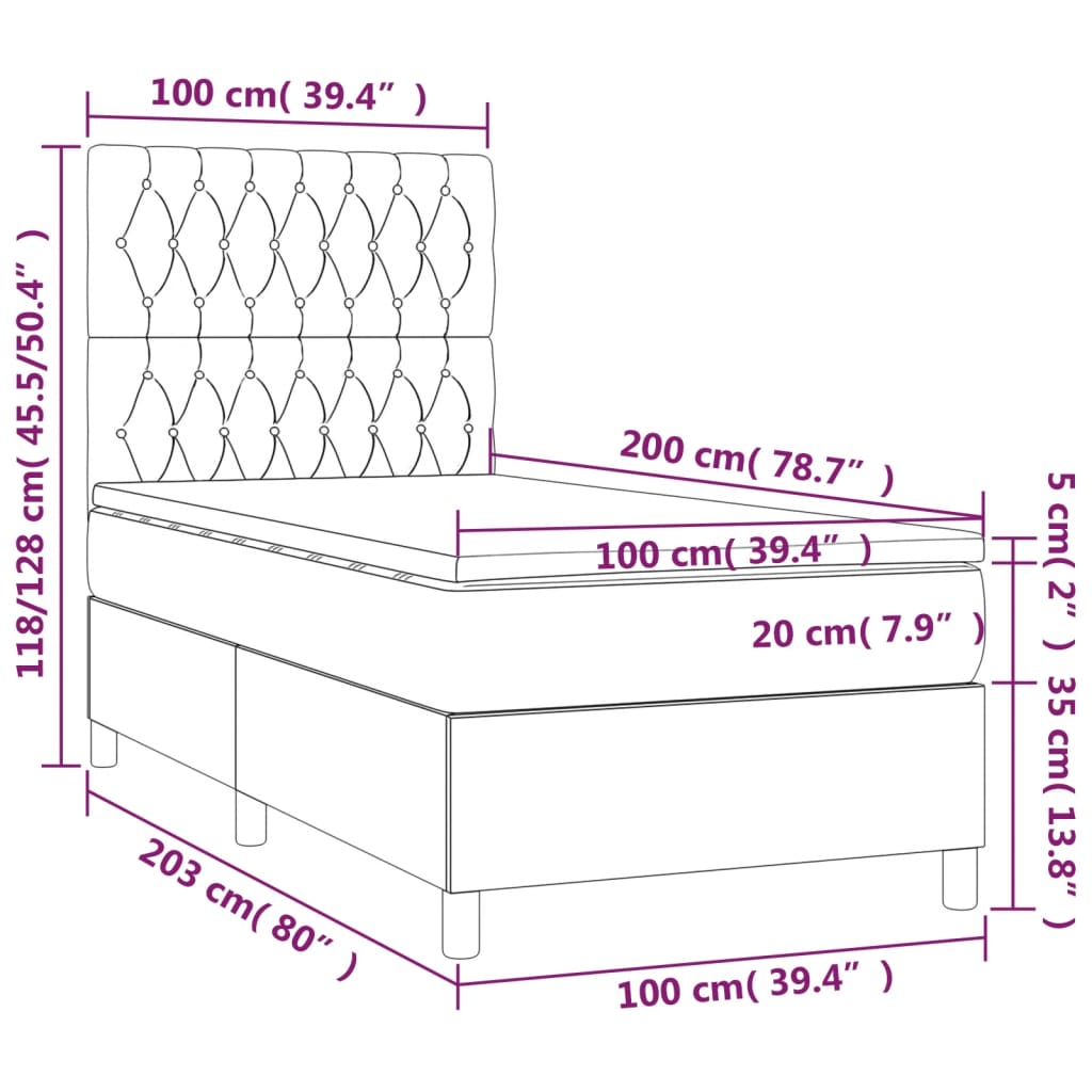 vidaXL Sommier à lattes de lit matelas et LED Noir 100x200 cm Velours