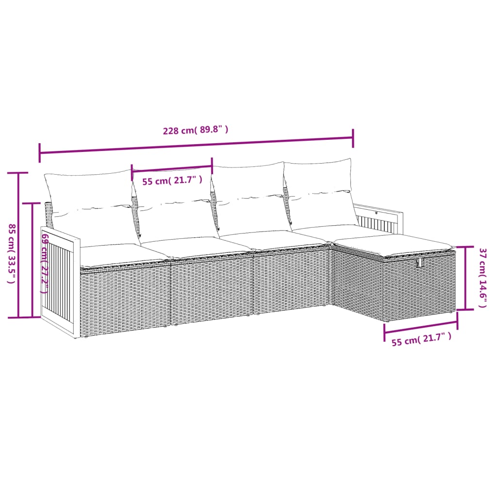 vidaXL Salon de jardin avec coussins 5pcs mélange beige résine tressée