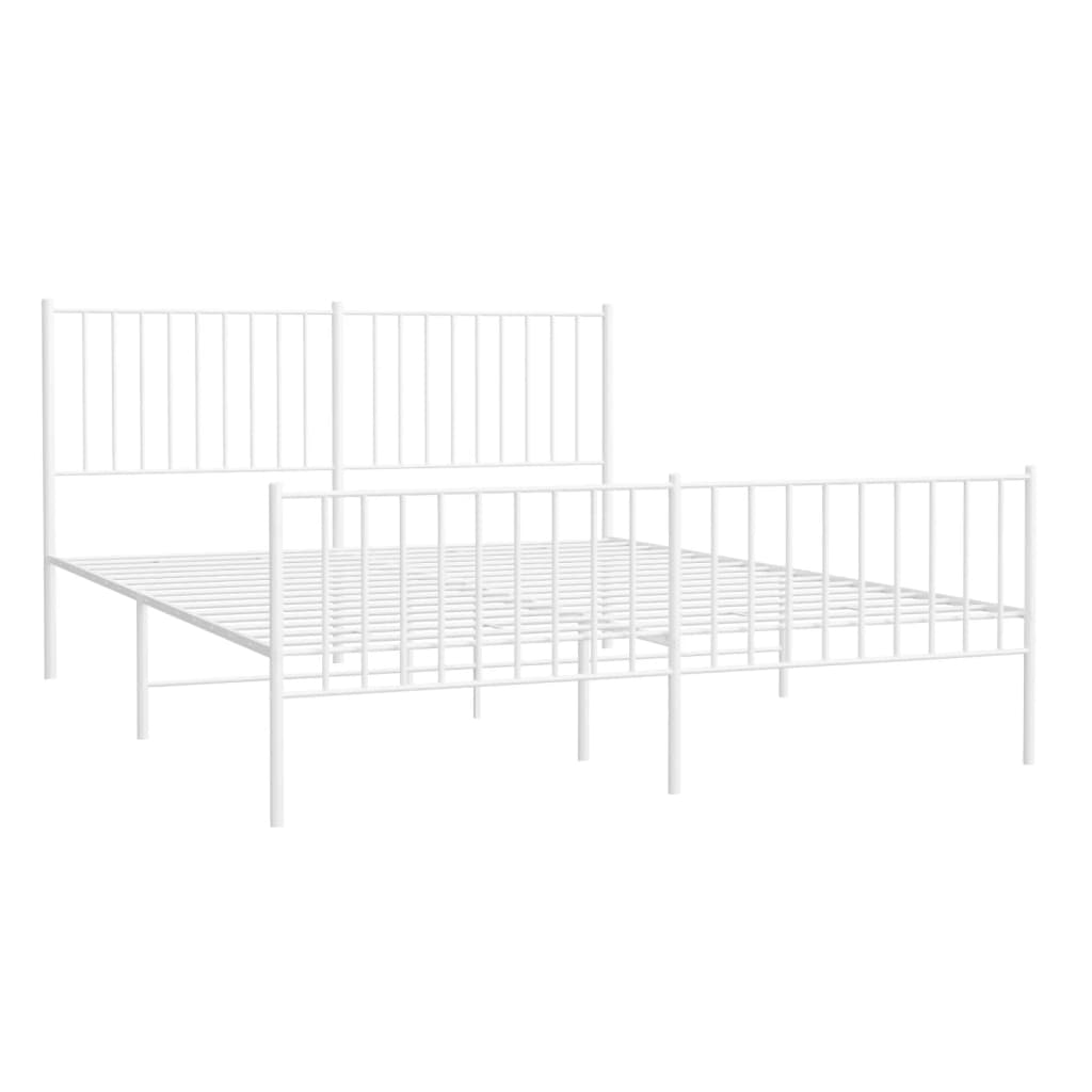 vidaXL Cadre de lit métal sans matelas et pied de lit blanc 150x200 cm