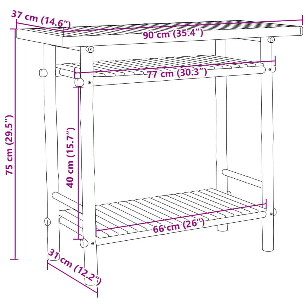 vidaXL Table console 90x37x75 cm bambou