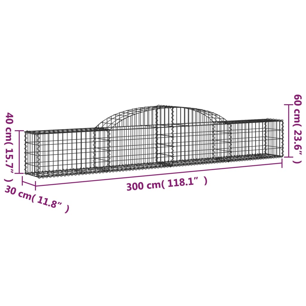 vidaXL Paniers à gabions arqués 12 pcs 300x30x40/60 cm fer galvanisé