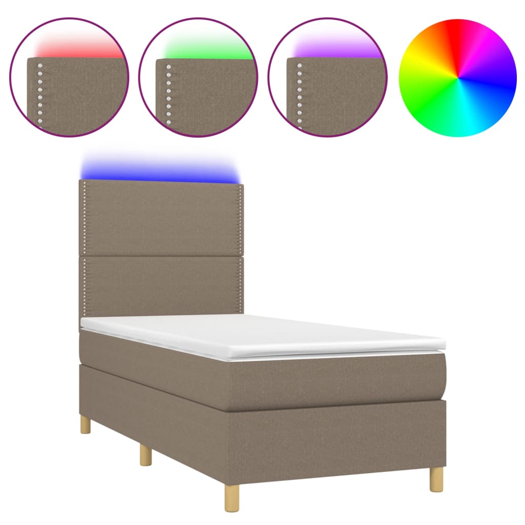 vidaXL Sommier à lattes de lit et matelas et LED Taupe 80x200cm Tissu