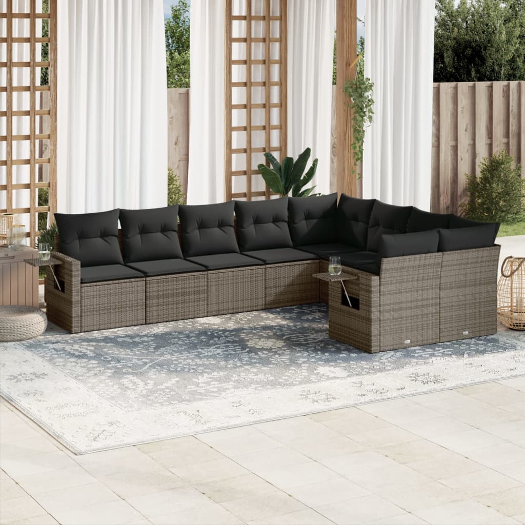 vidaXL Salon de jardin 9 pcs avec coussins gris résine tressée