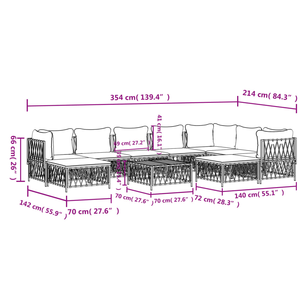 vidaXL Salon de jardin avec coussins 10 pcs anthracite acier