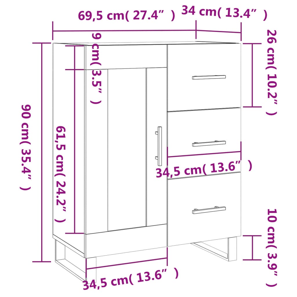 vidaXL Buffet noir 69,5x34x90 cm bois d'ingénierie