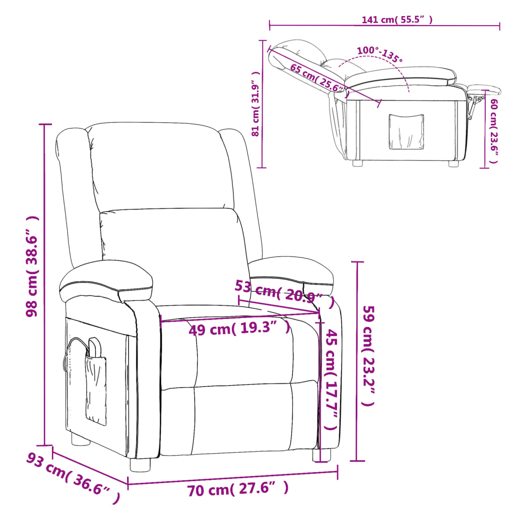 vidaXL Fauteuil de massage Noir Tissu