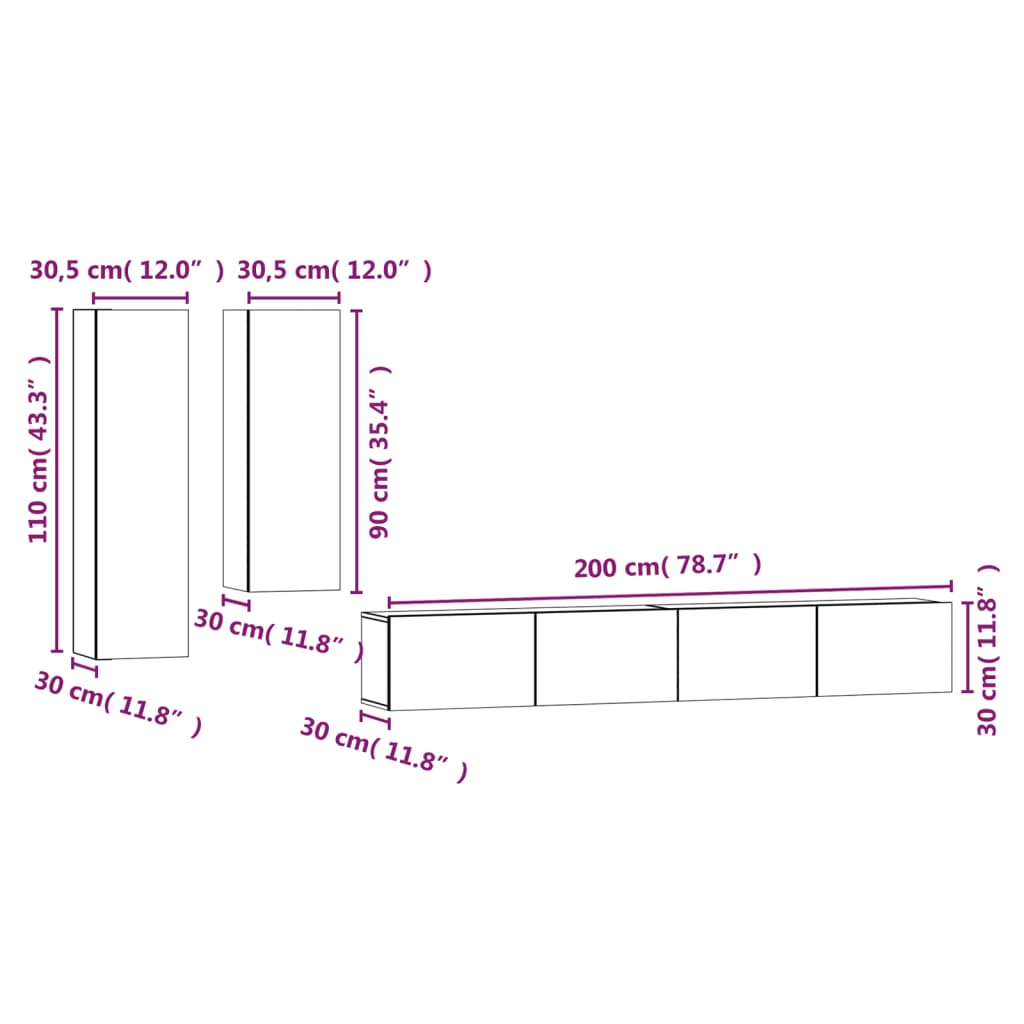 vidaXL Ensemble de meubles TV 4 pcs Gris béton Bois d'ingénierie