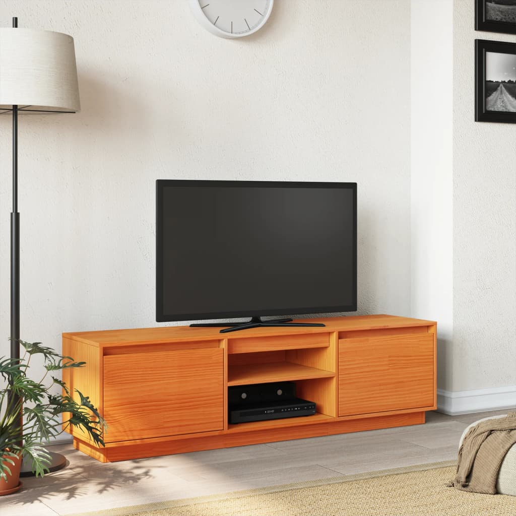 vidaXL Meuble TV cire marron 140x35x40 cm bois pin massif