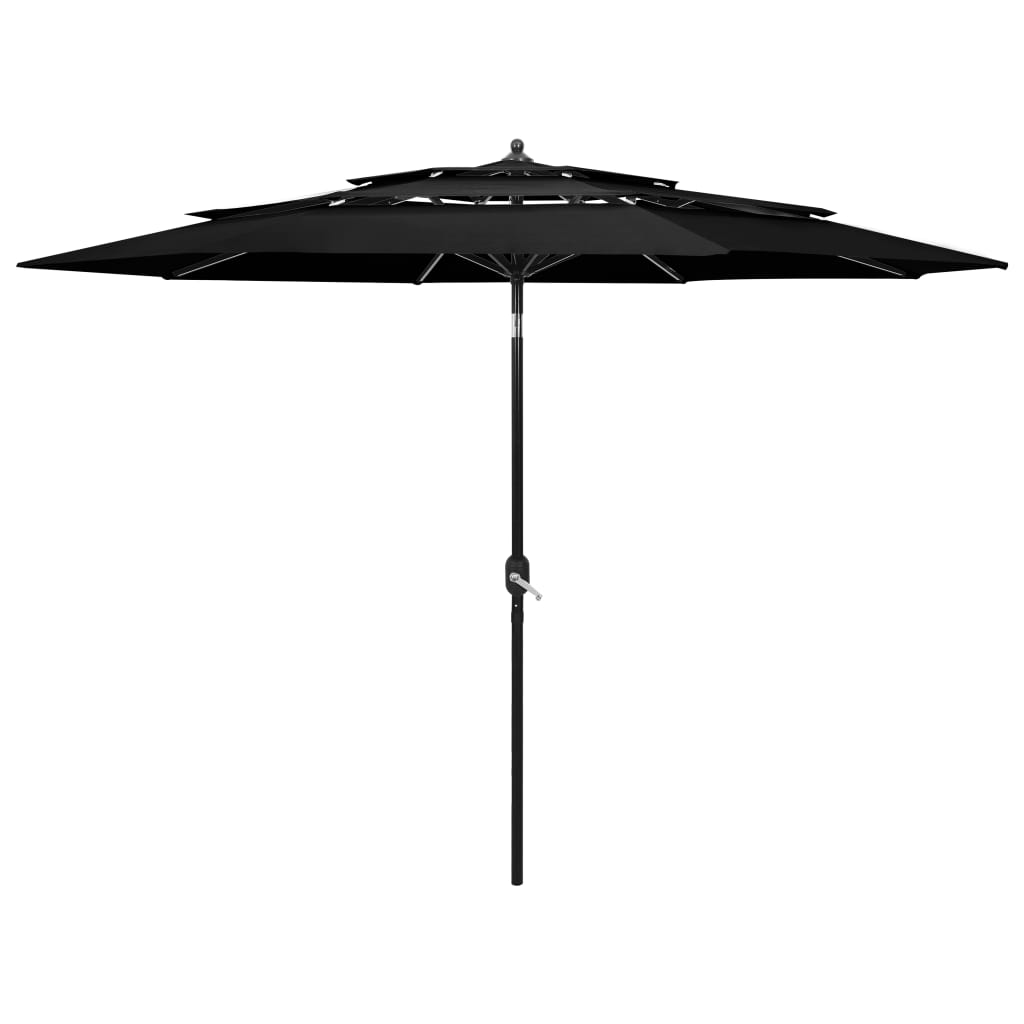 vidaXL Parasol de jardin à 3 niveaux avec mât en aluminium noir 3 m