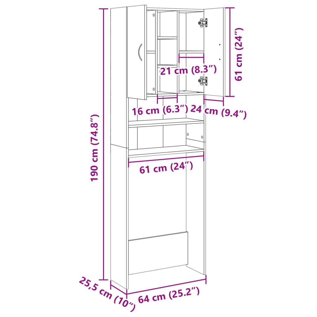 vidaXL Meuble pour machine à laver chêne sonoma 64x25,5x190 cm