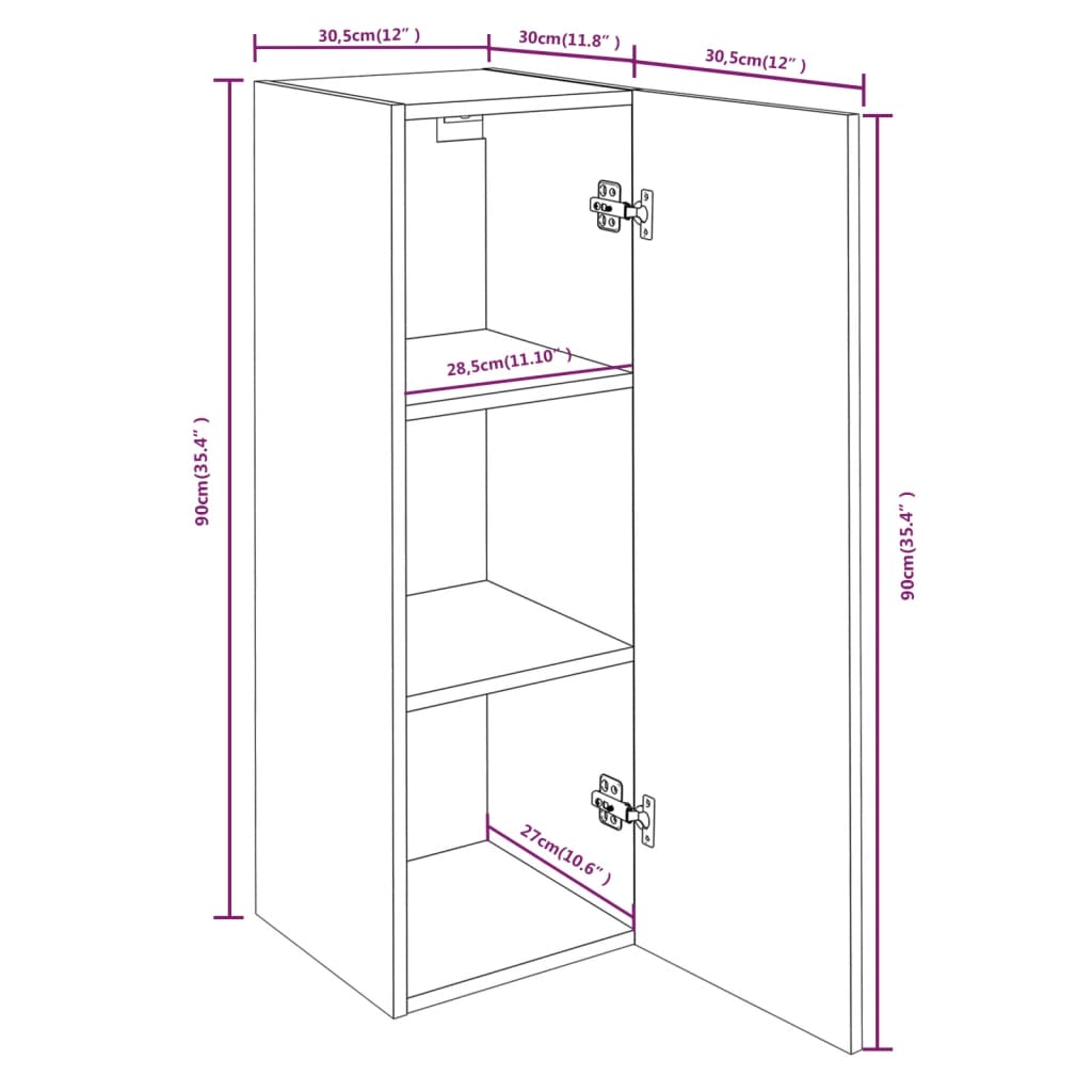 vidaXL Meubles TV Chêne fumé 30,5x30x90 cm Bois d'ingénierie