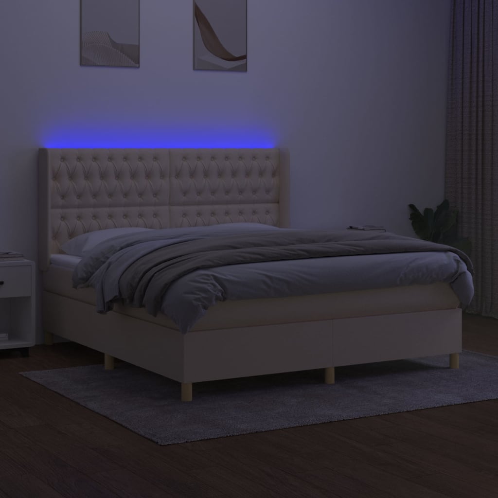 vidaXL Sommier à lattes de lit matelas et LED Crème 160x200 cm Tissu