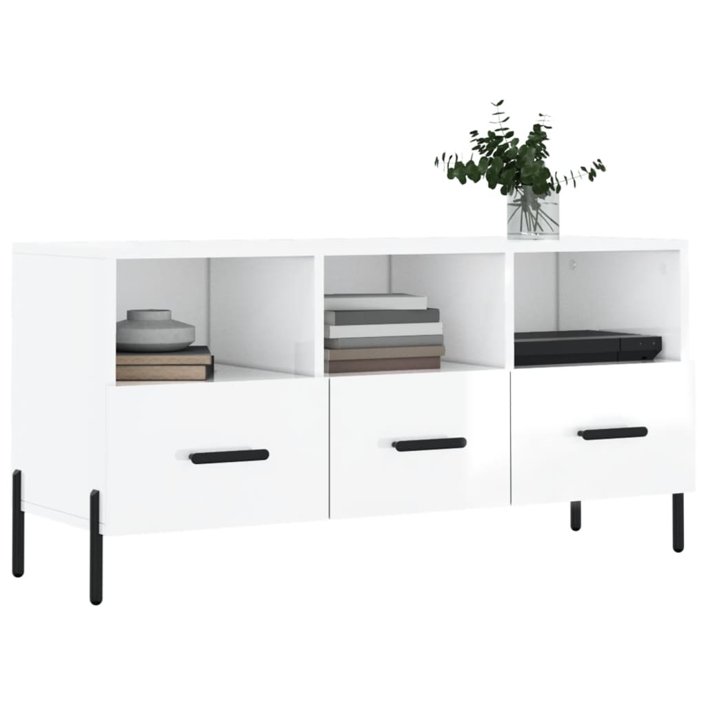 vidaXL Meuble TV Blanc brillant 102x36x50 cm Bois d'ingénierie