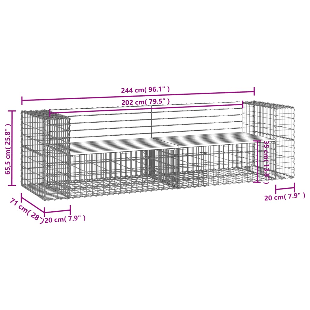 vidaXL Banc de jardin design gabion 244x71x65,5 cm bois massif douglas