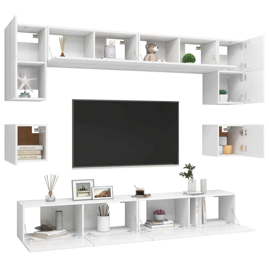 vidaXL Ensemble de meubles TV 8 pcs Blanc Bois d'ingénierie