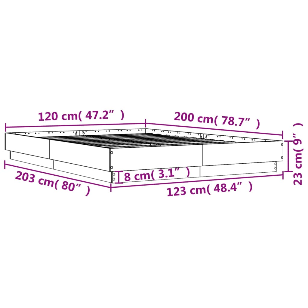 vidaXL Cadre de lit avec lumières LED chêne fumé 120x200 cm