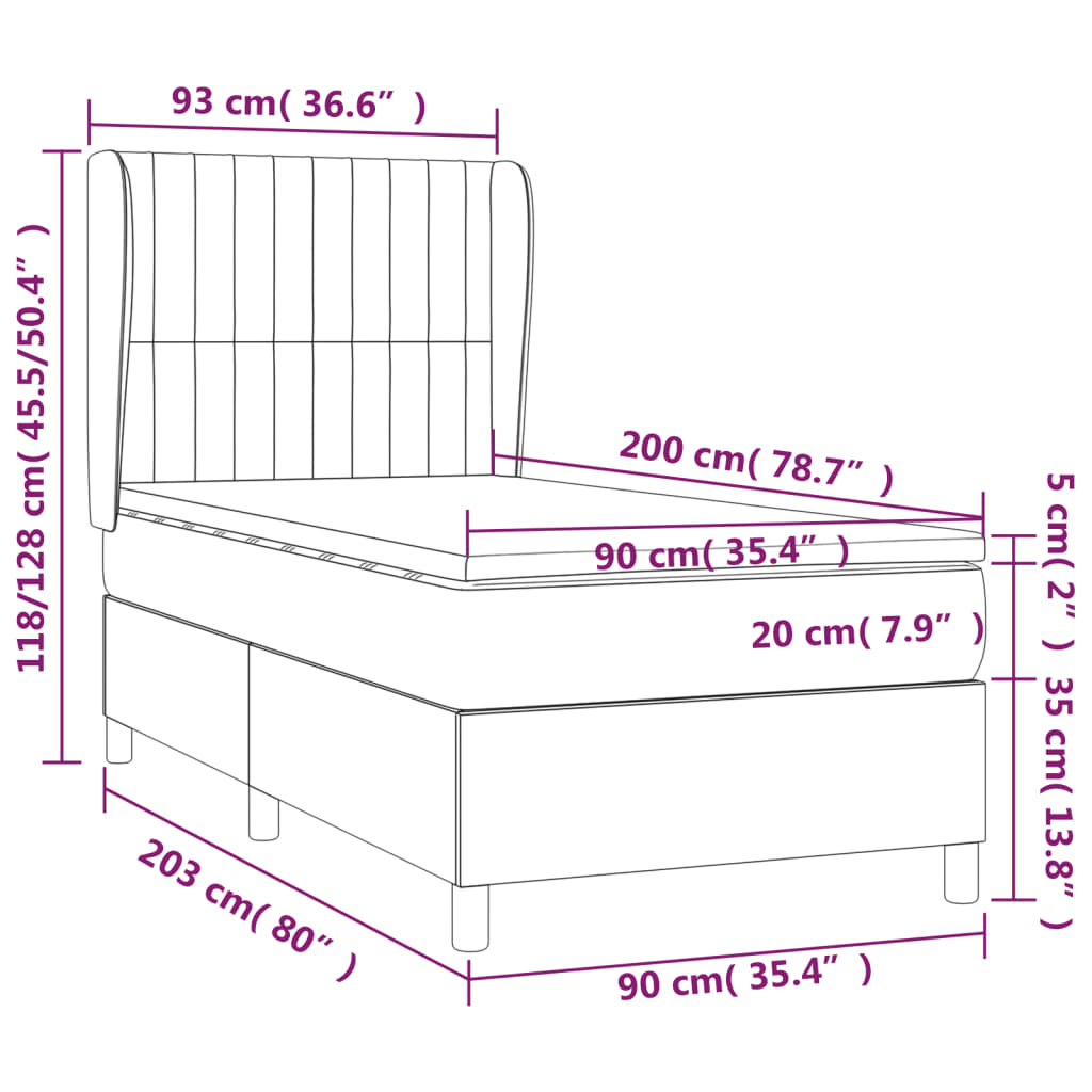 vidaXL Sommier à lattes de lit avec matelas Gris clair 90x200 cm Tissu