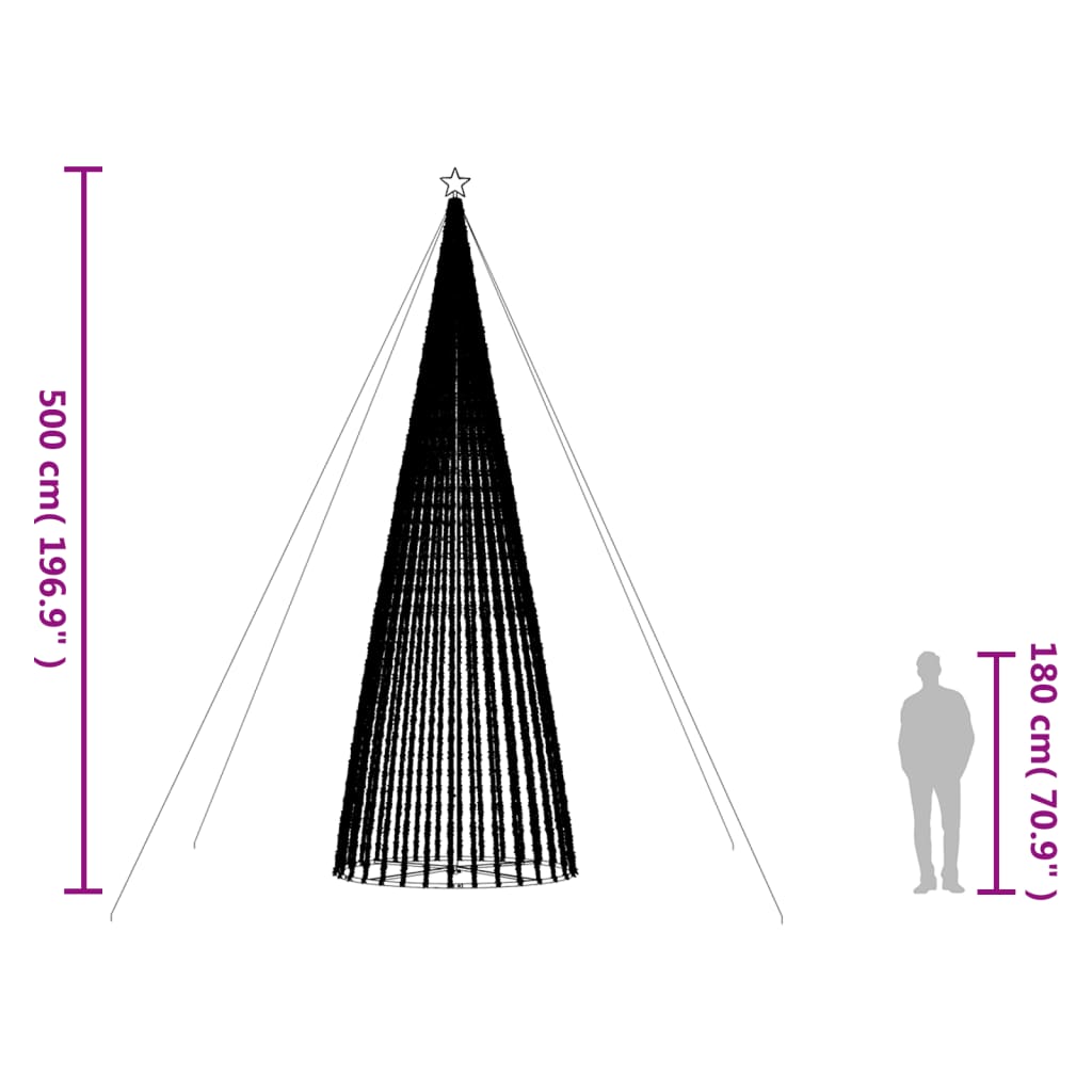 vidaXL Arbre de Noël lumineux conique 1544 LED colorées 500 cm