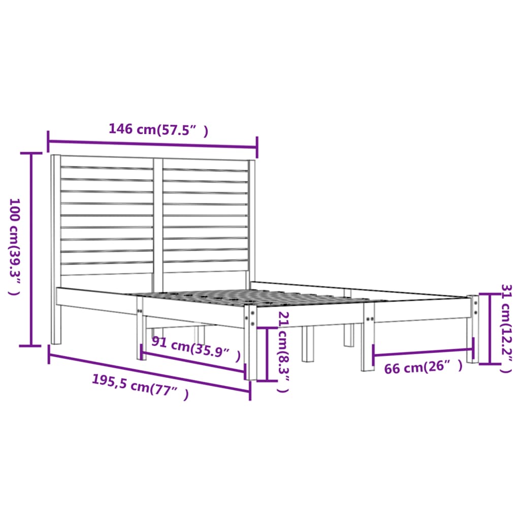 vidaXL Cadre de lit sans matelas noir 140x190 cm bois massif