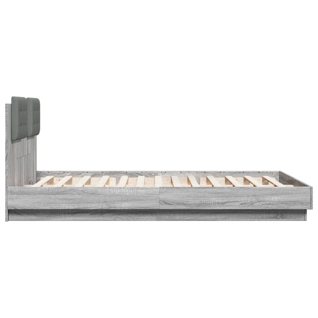 vidaXL Cadre de lit tête de lit et lumières LED sonoma gris 140x200 cm