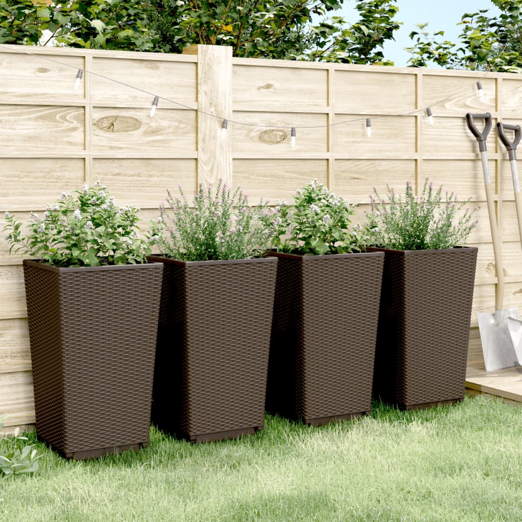 vidaXL Jardinières 4 pcs marron 32,5x32,5x57 cm polypropylène