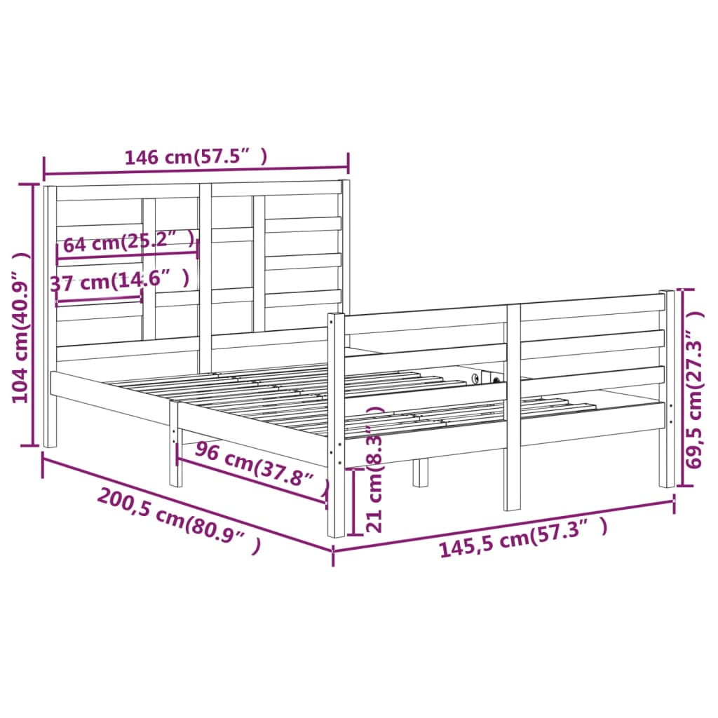 vidaXL Cadre de lit sans matelas bois massif 140x200 cm