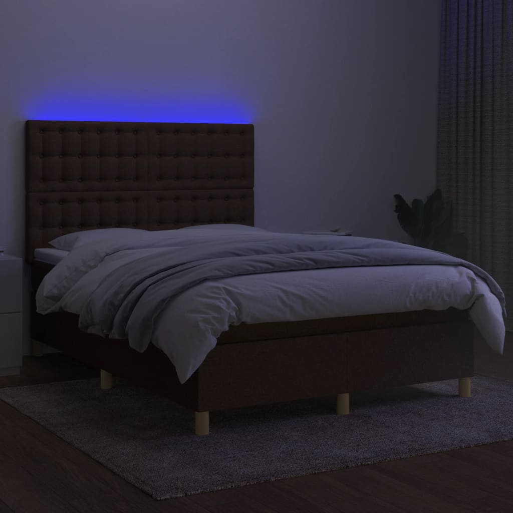 vidaXL Sommier à lattes de lit matelas et LED Marron foncé 140x200 cm