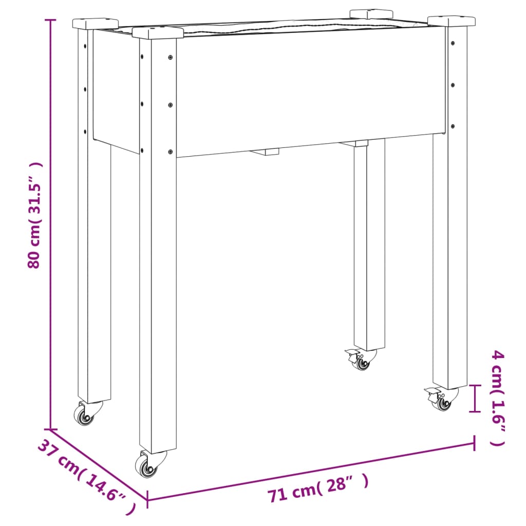 vidaXL Jardinière sur roues avec doublure 71x37x80 cm bois de sapin