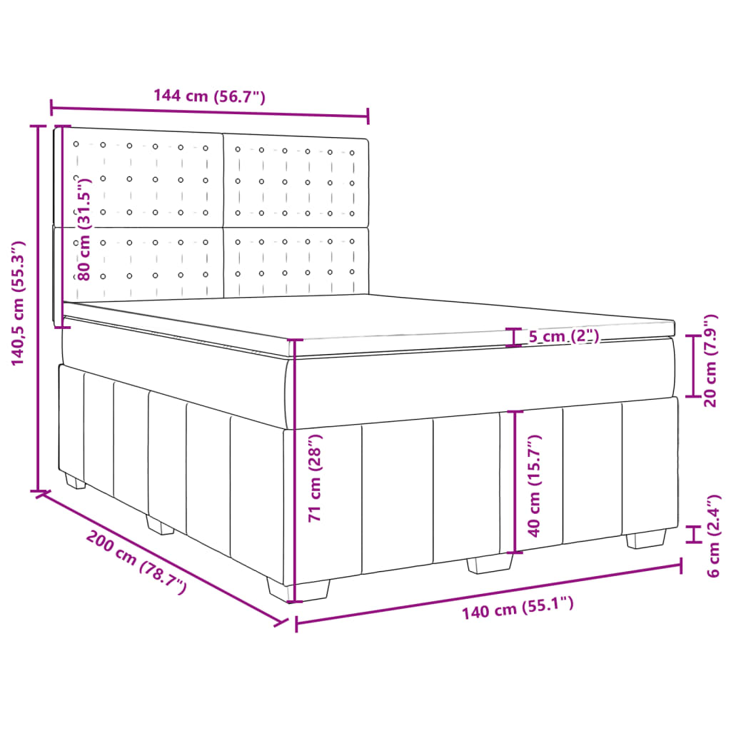 vidaXL Sommier à lattes de lit avec matelas Gris foncé 140x200cm Tissu