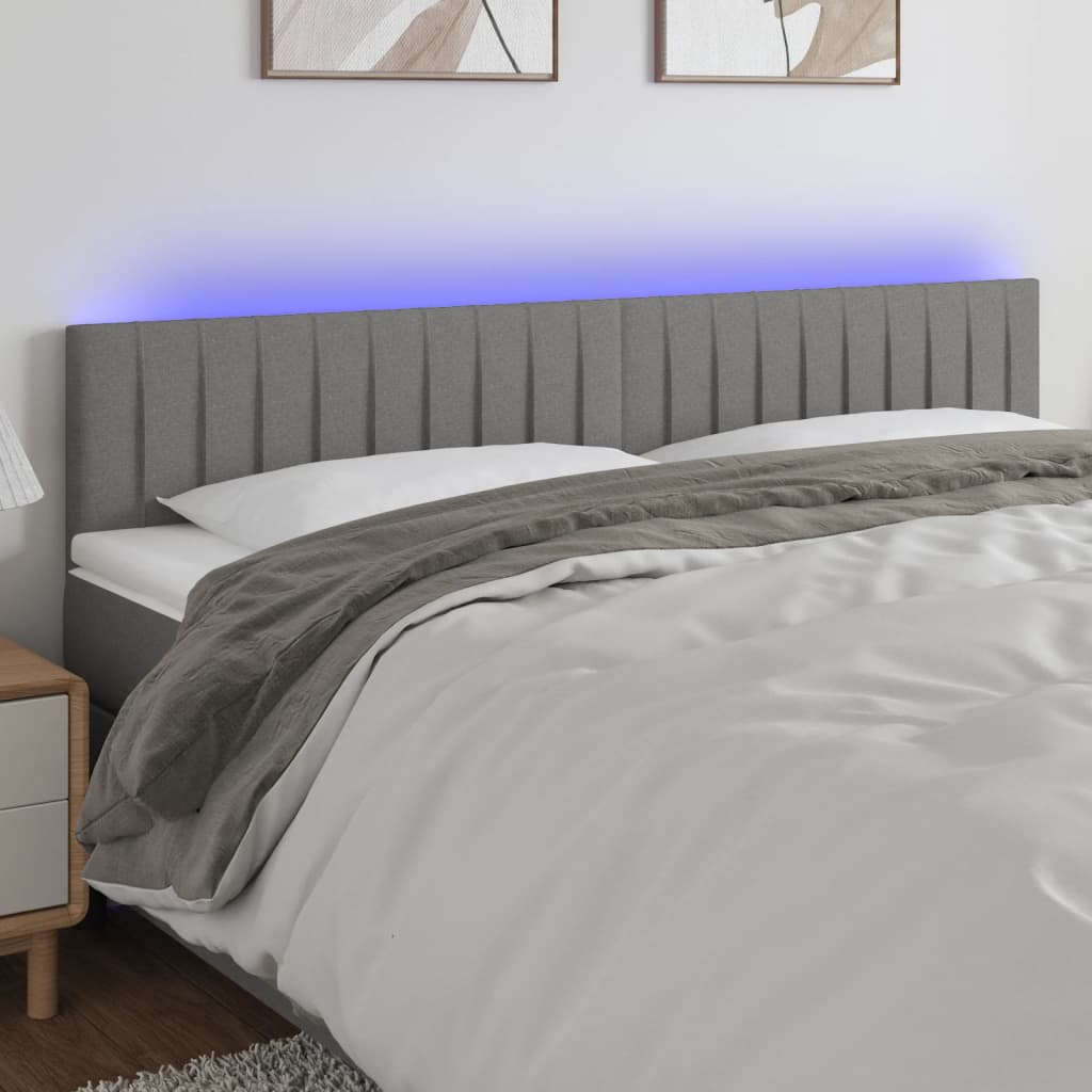 vidaXL Tête de lit à LED Gris foncé 200x5x78/88 cm Tissu