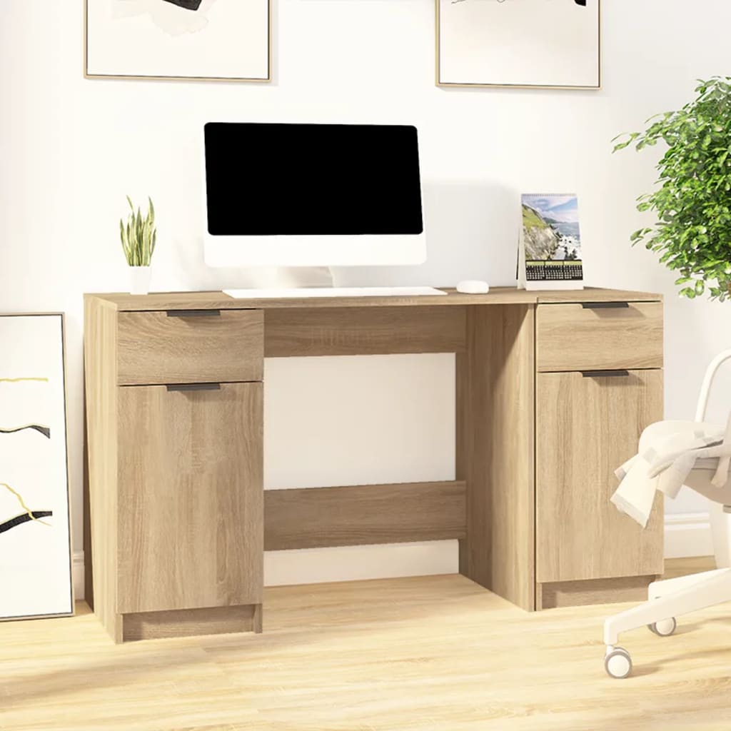 vidaXL Bureau avec armoire latérale Chêne sonoma Bois d'ingénierie