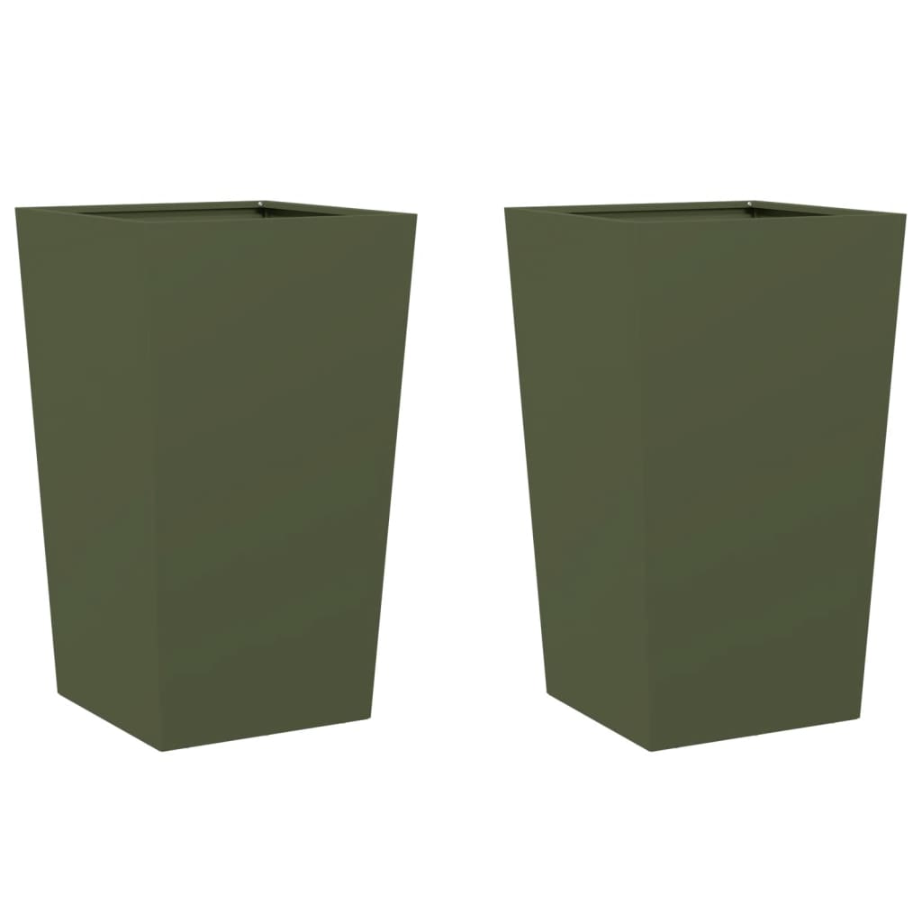 vidaXL Jardinières 2 pcs vert olive 45x45x75 cm acier