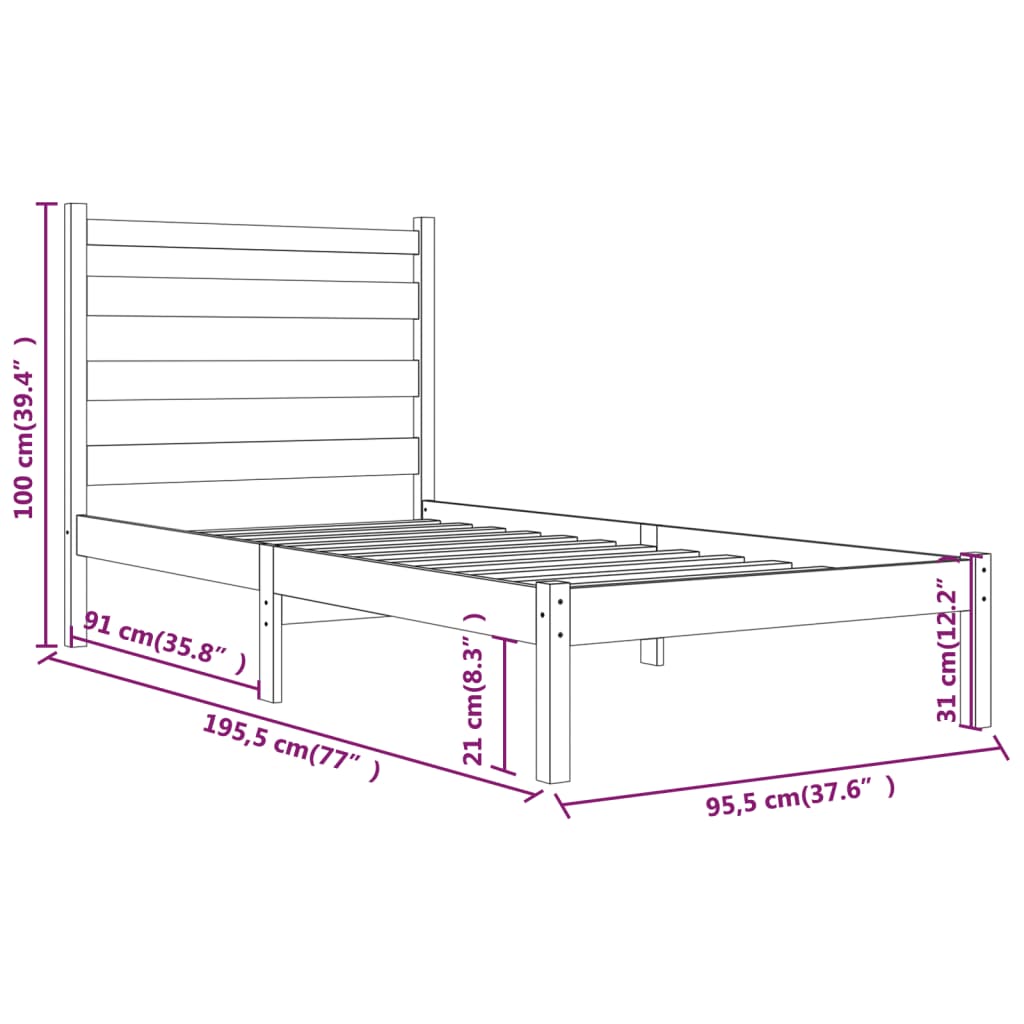 vidaXL Cadre de lit bois de pin massif 90x190 cm simple