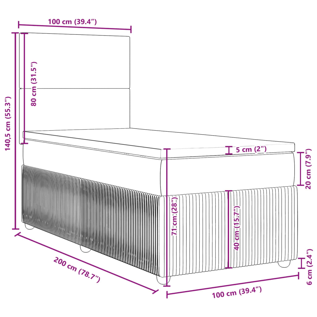 vidaXL Sommier à lattes de lit avec matelas Gris clair 100x200cm Tissu