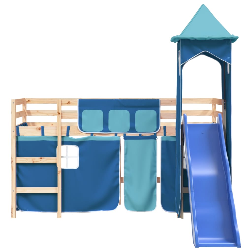 vidaXL Lit mezzanine enfants avec tour bleu 90x190 cm bois pin massif