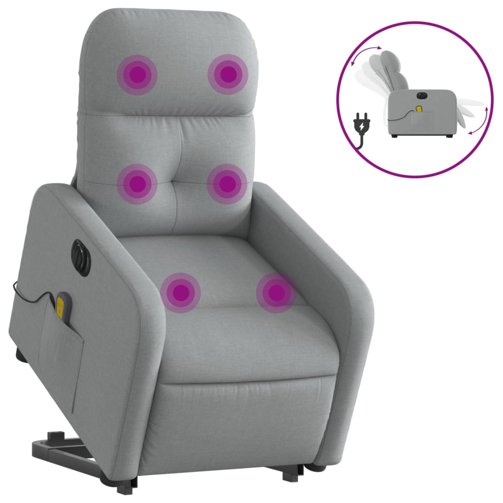 vidaXL Fauteuil inclinable de massage électrique Gris clair Tissu